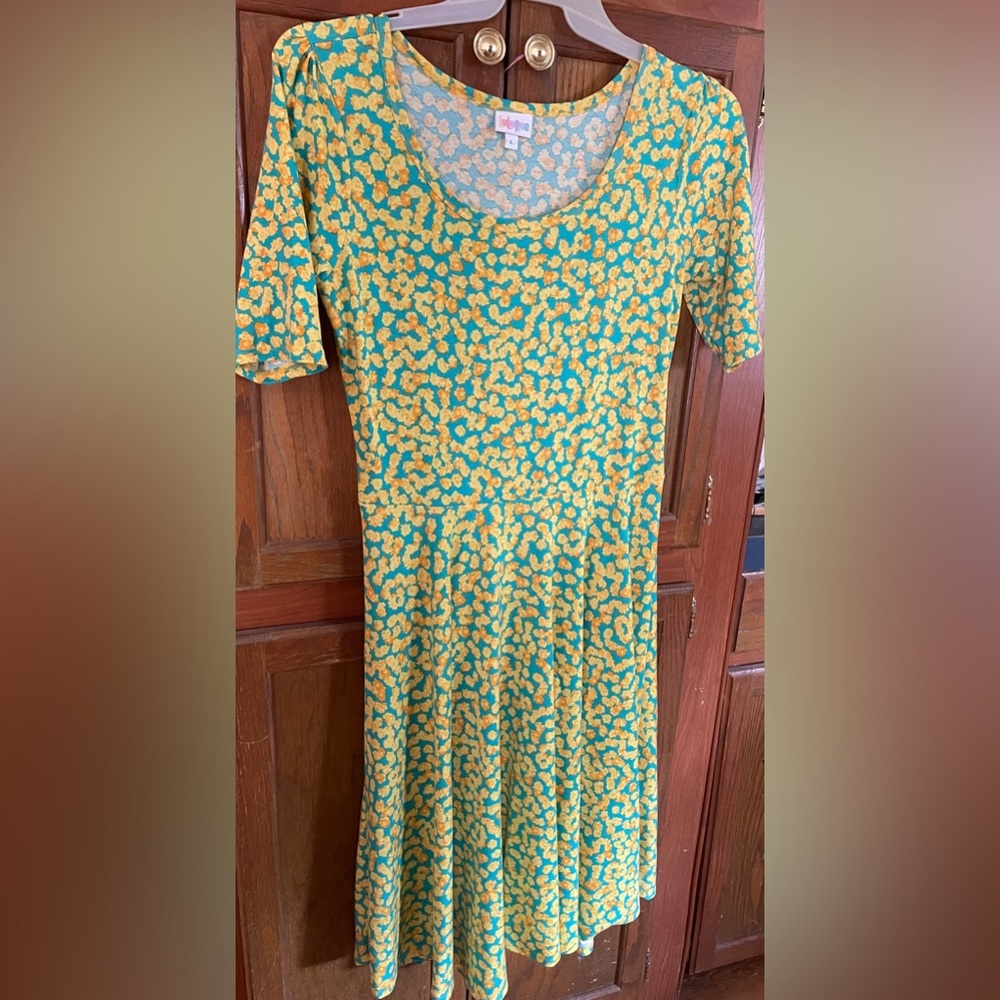 Lularoe Dress Large Blue & Yellow